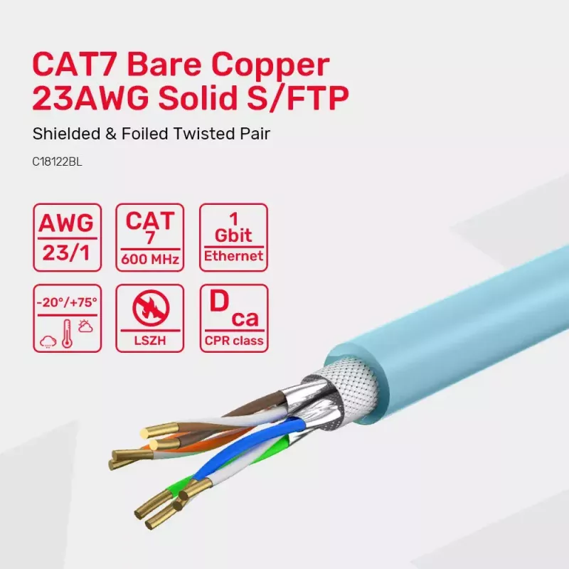 Verkkokaapeli UNITEK C18122BL RJ45 Cat7 305m sininen
