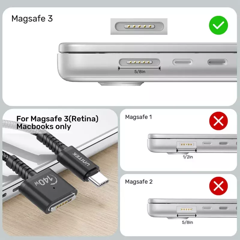 Virtakaapeli UNITEK C14121BK-1M musta MagSafe 3 USB C 1m 28V 5A