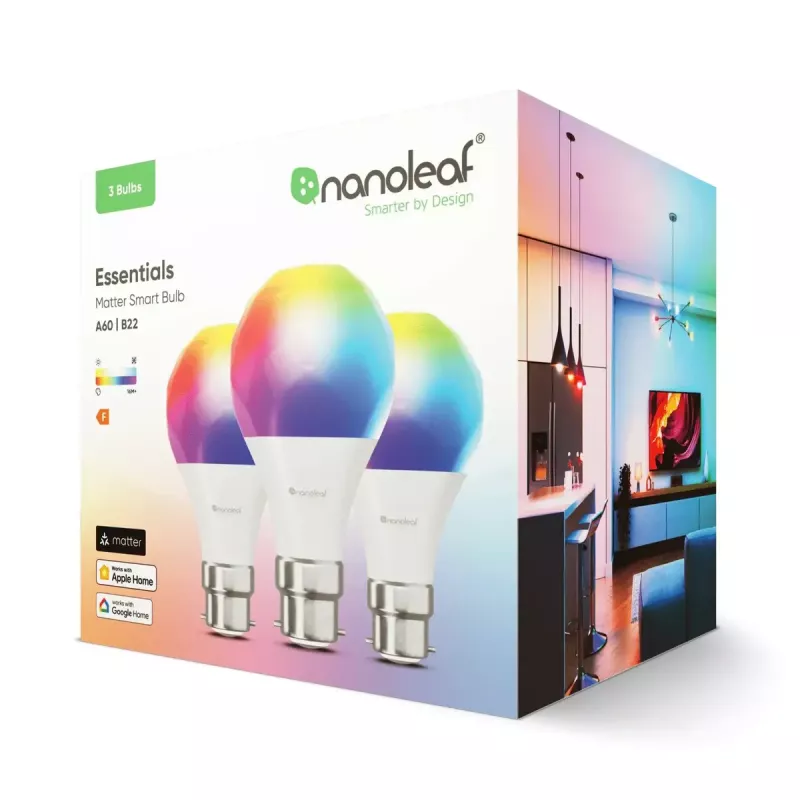Nanoleaf Essentials Matter Smart Bulb A60 B22, 3 kpl:n pakkaus, NF080B02-3A19B