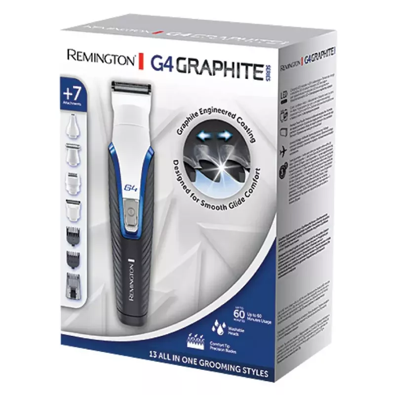 Remington G4 Graphite Series monikäyttöinen trimmaussarja musta sininen valkoinen 0,2 mm