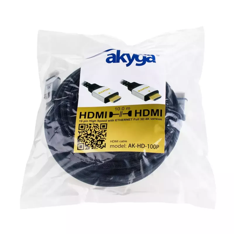 Akyga AK-HD-100P HDMI-2.0-kaapeli, punottu, PRO-sarja, 10 m, musta