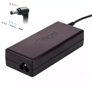 Akyga AK-ND-72 virtalähde Toshiba-kannettaviin ja Zebra-tulostimiin, 80 W, 19 V, 4,22 A, 5,5 x 2,5 mm