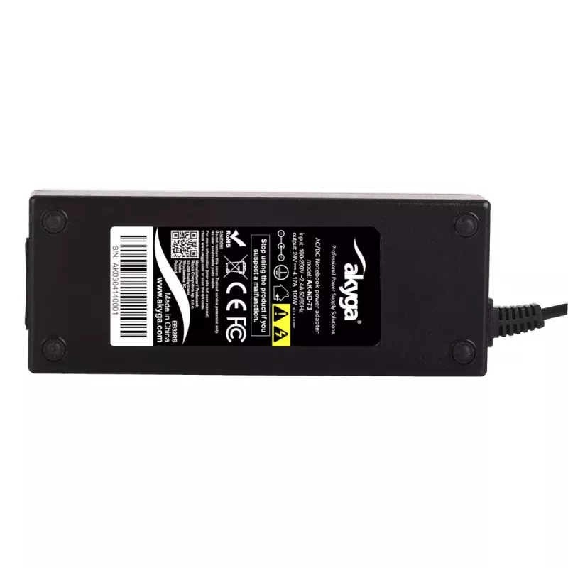 Akyga AK-ND-73 virtalähde Zebra-tulostimiin, 100 W, 24 V, 4,17 A, 6,3 x 3,0 mm kulmaliitin