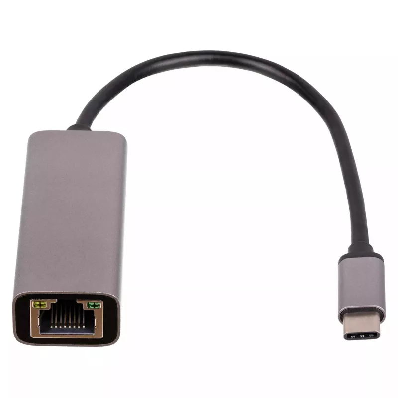 Akyga AK-AD-65 USB-C - Gigabit Ethernet -sovitin, RJ45, 15 cm, hopea