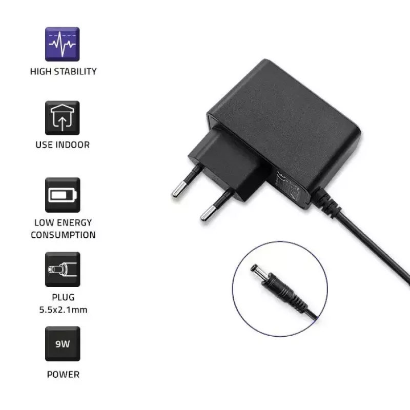 Virtalähdepistoke QOLTEC 52412 — 9W (9V 1A) ulkoinen virtalähde kannettaville laitteille