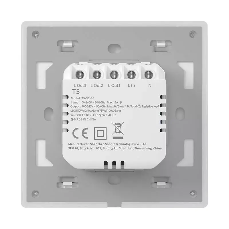 Seinäasennettava älykäs Sonoff WiFi-kosketuskytkin TX T5 2C, 2-kanava, kosketuspaneelit kahdelle virtapiirille