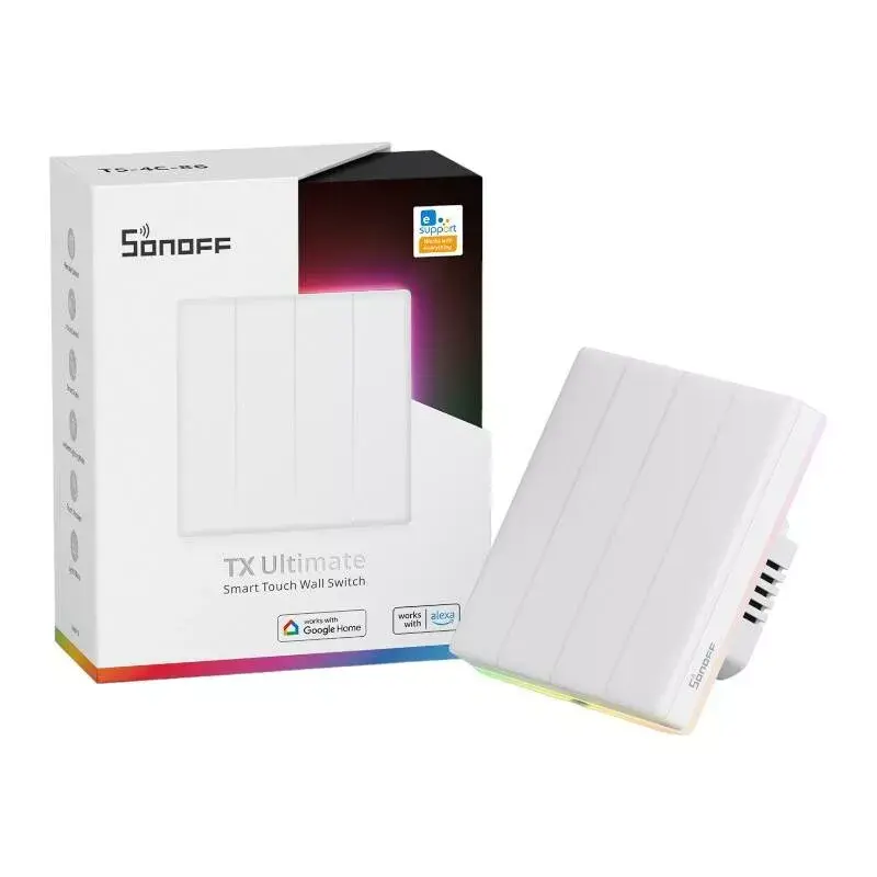 Seinäasennettava älykäs WLAN-kosketuskytkin Sonoff T5 4C 4-kanava (T5-4C-86)