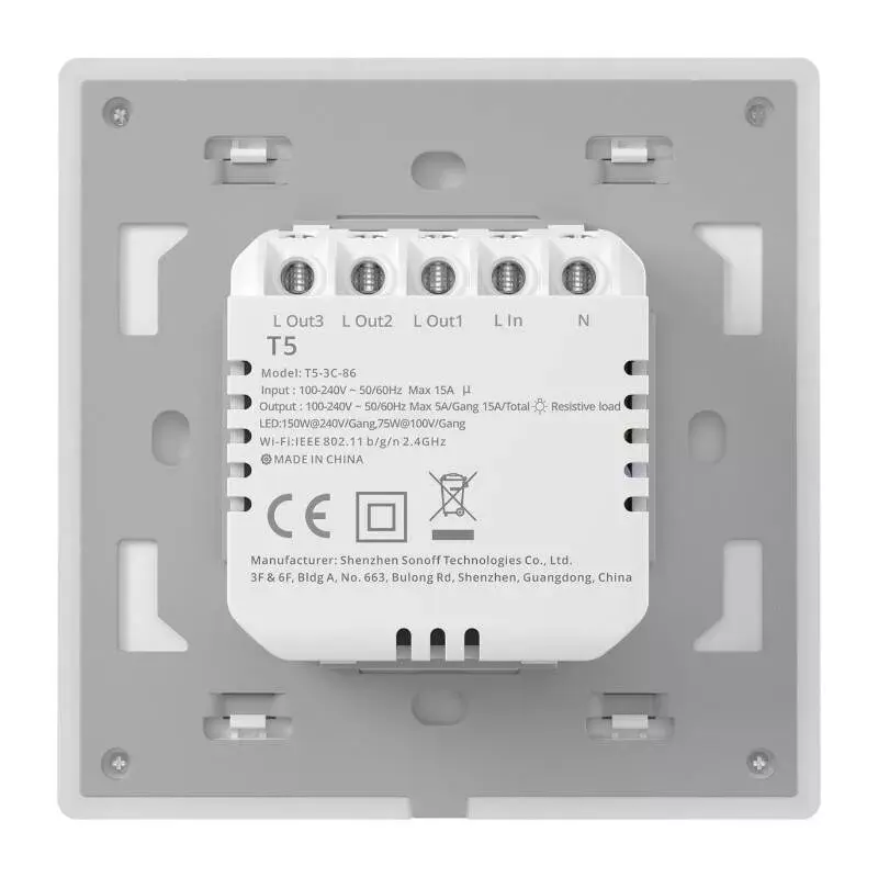 Seinäasennettava älykäs WLAN-kosketuskytkin Sonoff T5 4C 4-kanava (T5-4C-86)