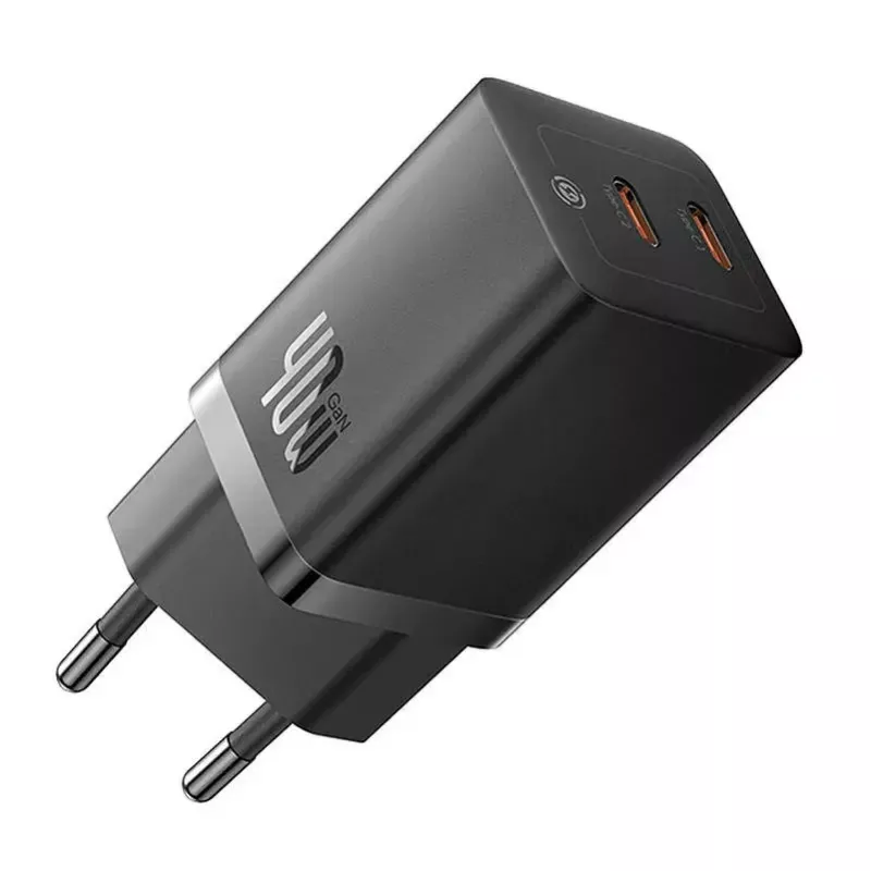 Baseus seinälaturi GaN5 40 W, 2x USB-C (musta)