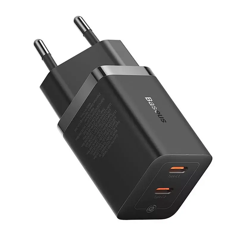 Baseus seinälaturi GaN5 40 W, 2x USB-C (musta)