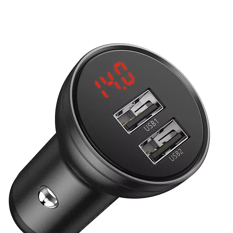 Auto-USB-laturi Baseus AB2XUSBAKBK — 2× USB 2.0, 4,8 A, savukkeensytyttimen virtalähde, musta/harmaa