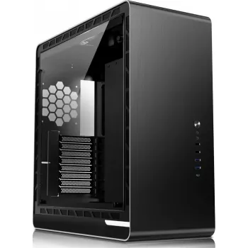 Jonsbo UMX6 Midi Tower -tietokonekotelo, karkaistusta lasista valmistettu sivuseinä, musta