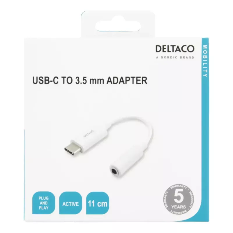 Deltaco USBC-1145 -puhelinkaapeli, 0,11 m, valkoinen