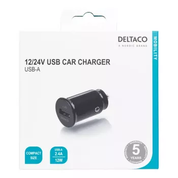 Deltaco USB-CAR123 -autolaturi, yleismalli, musta