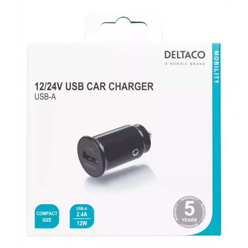 Deltaco USB-CAR123 -autolaturi, yleismalli, musta