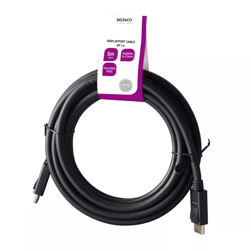 Deltaco DP8K-1050-LSZH -DisplayPort-kaapeli, 5 m, musta
