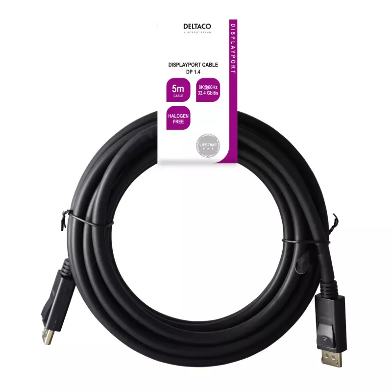 Deltaco DP8K-1050-LSZH -DisplayPort-kaapeli, 5 m, musta