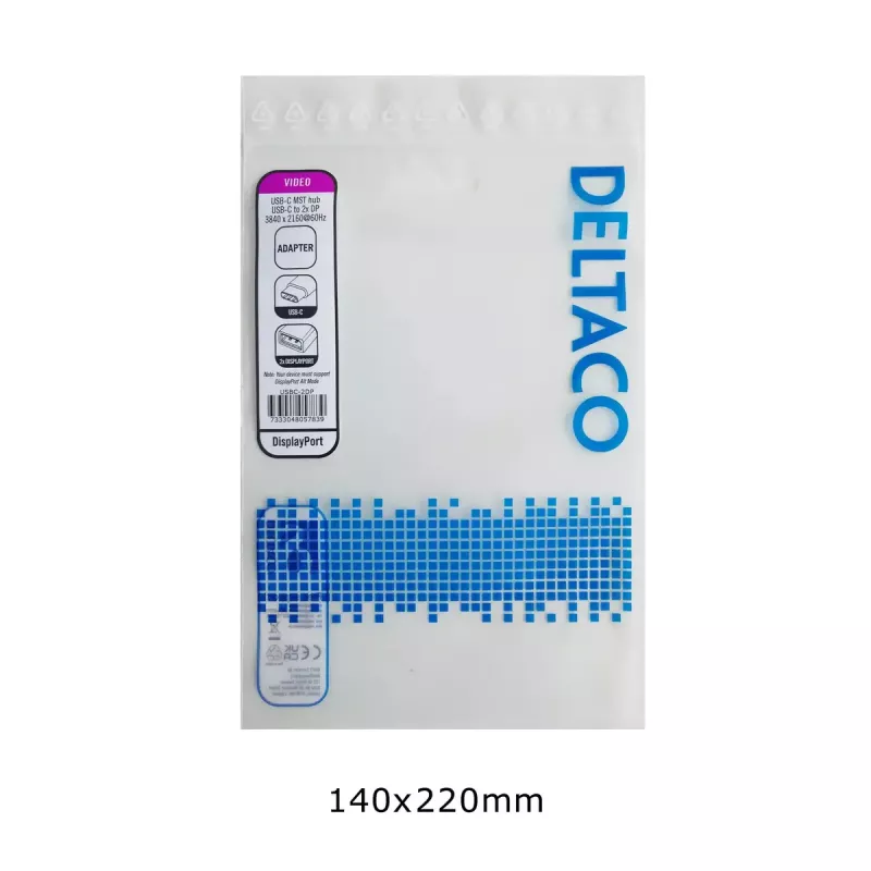 Deltaco USBC-2DP videokaapeli-adapteri 0,1 m USB Type-C 2 x DisplayPort musta