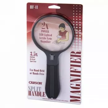 Luuppi Carson Split Handle HF-11 — 3,5-kertainen käsiluuppi, musta/läpinäkyvä, AAA-paristo