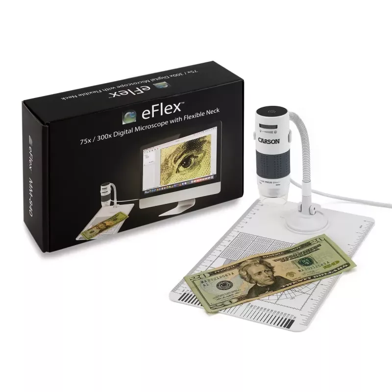 Digitaalinen mikroskooppi Carson EFLEX 300x, 75–300× suurennus, 1600×1200 kamera, harmaa/valkoinen