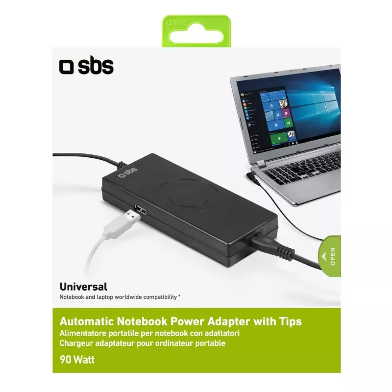 SBS Portable -verkkolaite 90 W kannettaviin tietokoneisiin sisäkäyttöön musta 2,2 m