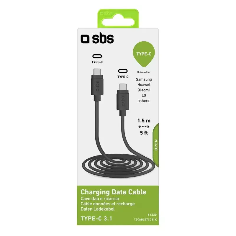 SBS TECABLETCC31K -data- ja latauskaapeli USB-C 1,5 m USB 3.2 Gen 1
