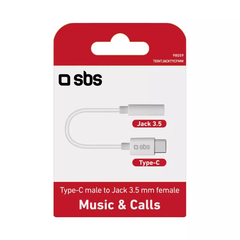 SBS TEINTJACKTYCFMW -mobiilikaapeli valkoinen 0,09 m 3,5 mm USB-C