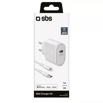 SBS TETRKITPD20LIGW -mobiililaturi pikalataus sisäkäyttöön valkoinen