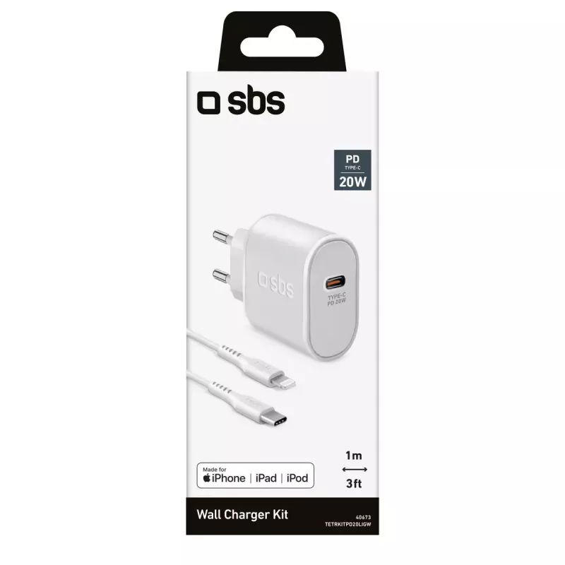 SBS TETRKITPD20LIGW -mobiililaturi pikalataus sisäkäyttöön valkoinen
