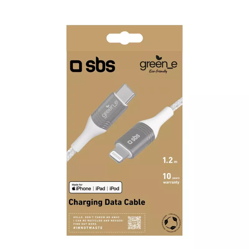 SBS GRECABLELIGTC12BW -Lightning-kaapeli 1,2 m hopea valkoinen