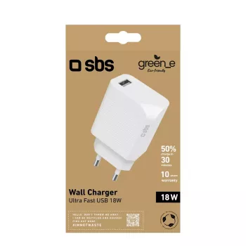 SBS GRETR1USB18W -mobiililaturi yleiskäyttöinen valkoinen AC pikalataus
