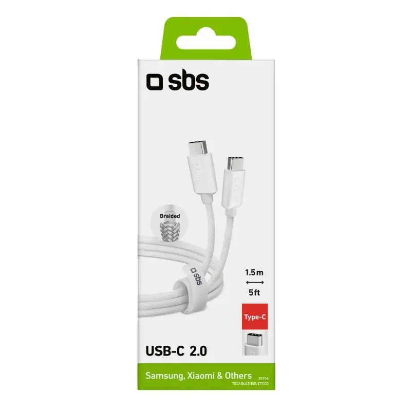 SBS Mobile TECABLETISSUETCCG USB-C–USB-C-kaapeli, USB 2.0, 1,5 m, valkoinen
