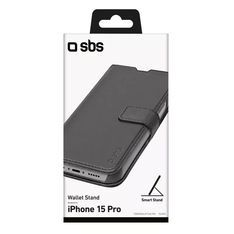 SBS TEBKWALIP1561PK lompakkokotelo iPhone 15 Pro 6,1 tuumaa musta