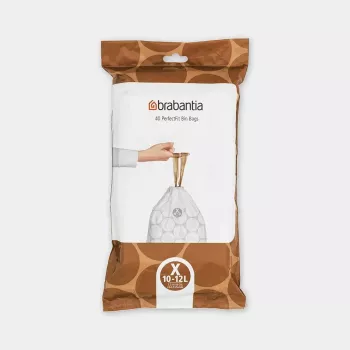 Jätesäkit BRABANTIA 12 l valkoinen, 40 kpl:n pakkaus (malli 138041) muovipussit 490×357 mm