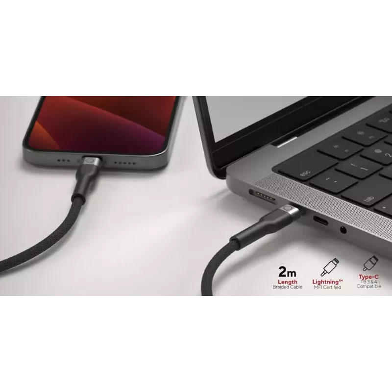 USB-C - Lightning-kaapeli LINQ byELEMENTS 2 m MFi-sertifioitu musta