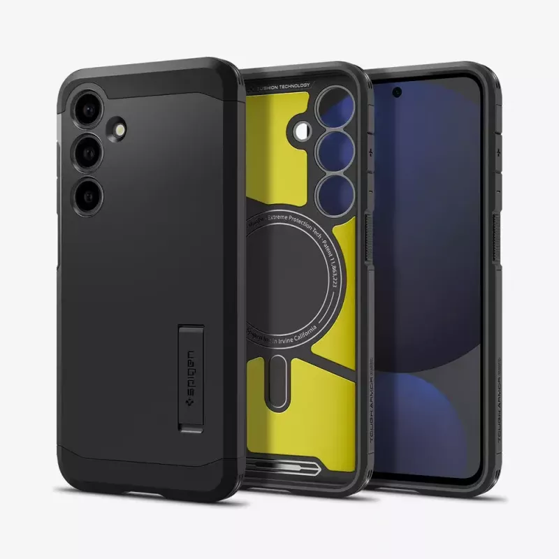 Spigen Tough Armor Galaxy S24 FE kotelo musta pöytäteline