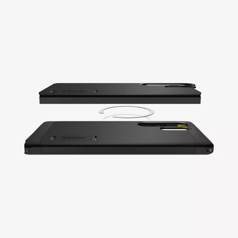 Spigen Galaxy S25 Ultra Tough Armor AI kotelo musta pöytäteline