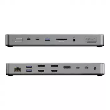 Kannettavan telakka / porttitoistin ALOGIC TB4DU4 — johdollinen Thunderbolt, 96 W, SD-/microSD-kortinlukija, 3,5 mm, alumiini/ABS