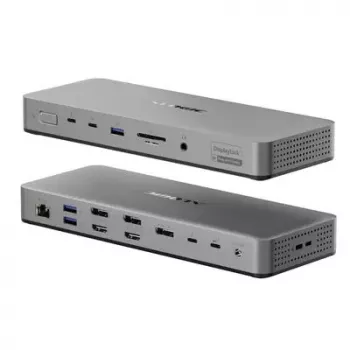 Kannettavan telakka / porttitoistin ALOGIC TB4DU4 — johdollinen Thunderbolt, 96 W, SD-/microSD-kortinlukija, 3,5 mm, alumiini/ABS