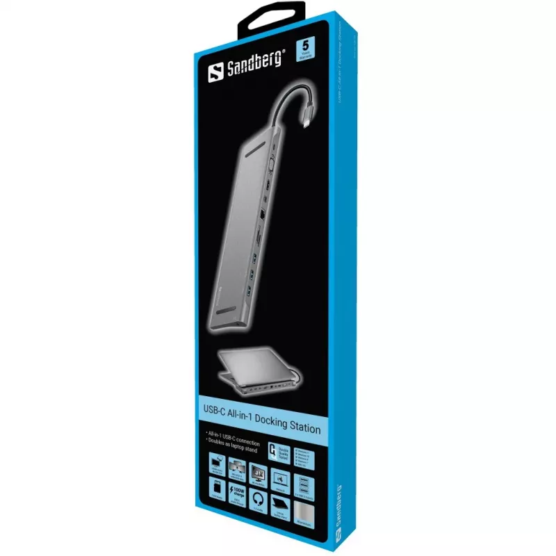 SANDBERG USB-C-telakointiasema HDMI DP VGA SD USB USB-C