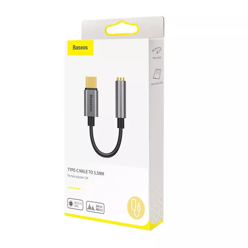 Baseus L54 äänisovitin USB-C + 3,5 mm miniliitäntä (musta+harmaa)