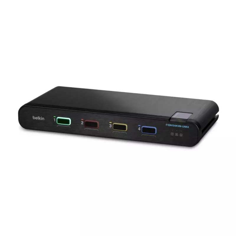 Belkin Universal Secure KVM-kytkin F1DN104KVM-UNN4, 4 porttia, yksi näyttö, DP/HDMI - DP/HDMI, 2. sukupolvi, ilman CAC:ia, PP4.0
