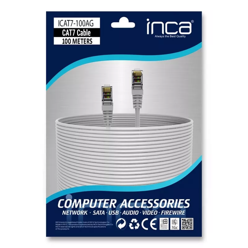 INCA Ethernet-kaapeli ICAT7-100AG S/FTP1 23 AWG CAT7-kaapeli - kaapeli - CAT 7 -kaapeli/RJ45-liitin