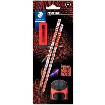 Puinen grafiittikynä Staedtler Noris HB pyyhekumilla — hopea-koralli, 2 kpl:n pakkaus