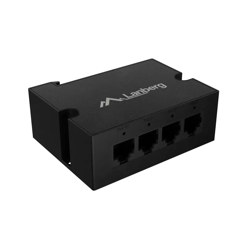 Kytkin Lanberg DIN-FE4-AT-30W 1XIN 3X Out 100MB POE Extender Fast Ethernet Din Rail AT 30W