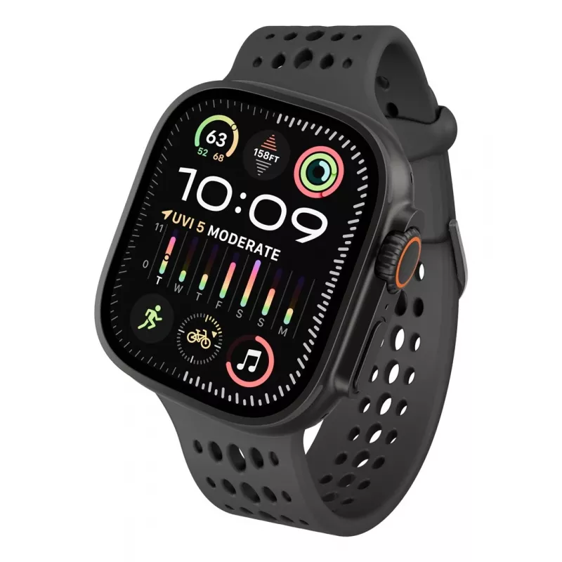 Decoded Silicone Ares O Band - silikoniranneke Apple Watch 44/46/49 mm (musta)