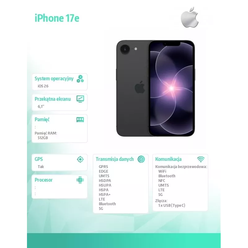 iPhone 17e 512GB musta