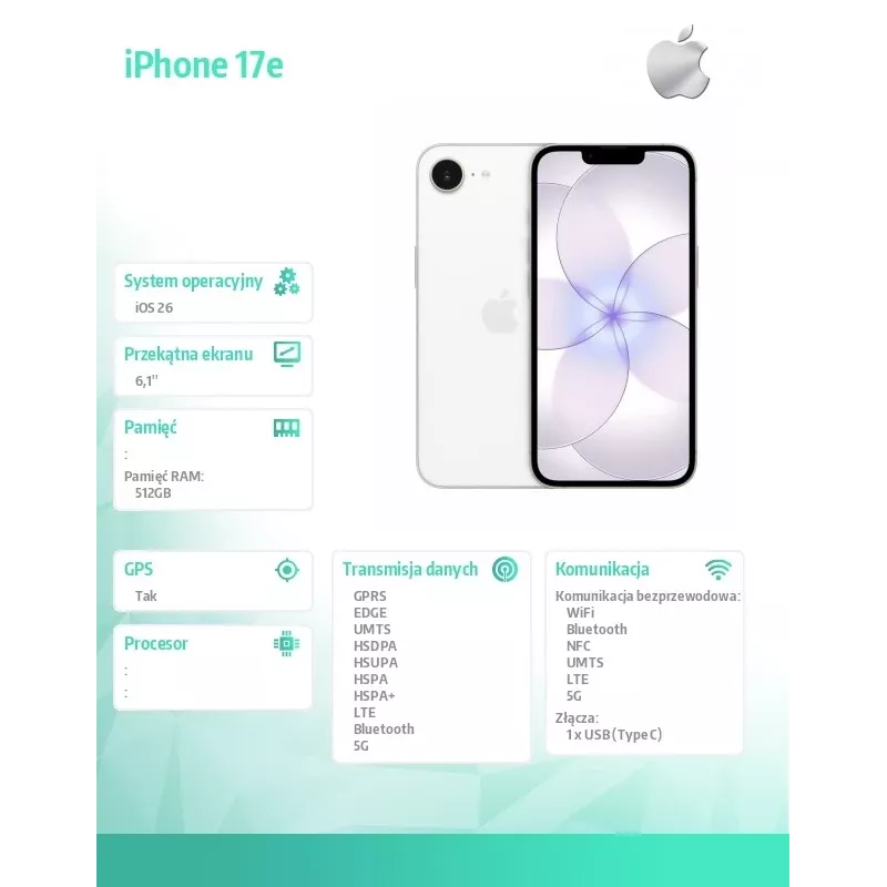 iPhone 17e 512GB valkoinen