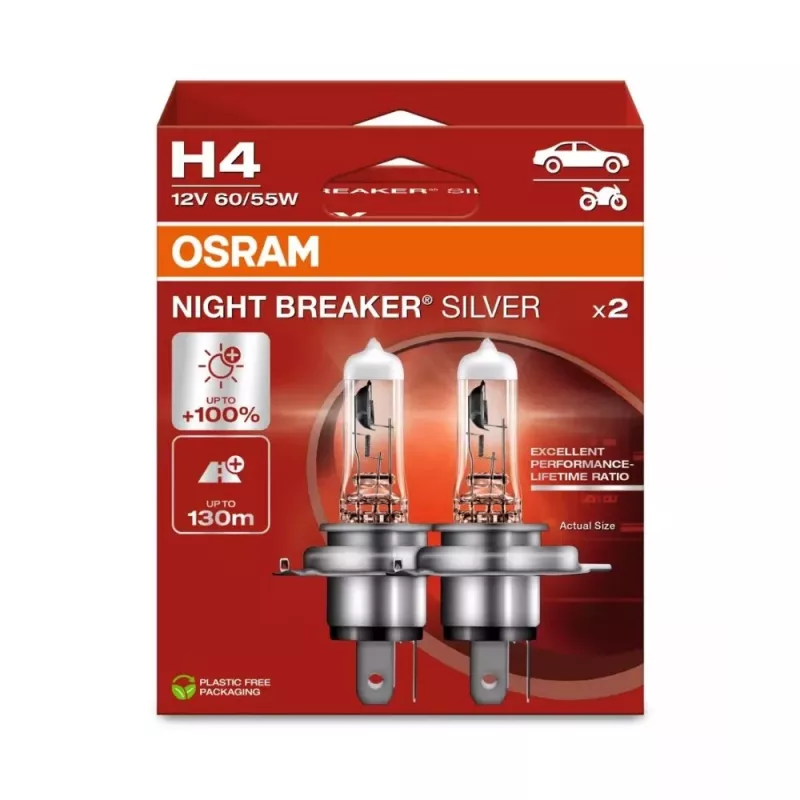 OSRAM NIGHT BREAKER SILVER H4 12 V 60/55 W, 2 kpl