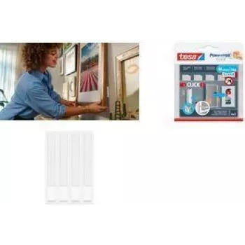 tesa Powerstrips CLICK tarranauha MEDIUM Slim, valkoinen kuvien ja matalien seinäkoristeiden kiinnittämiseen, - 1 kpl (77721-00030)
